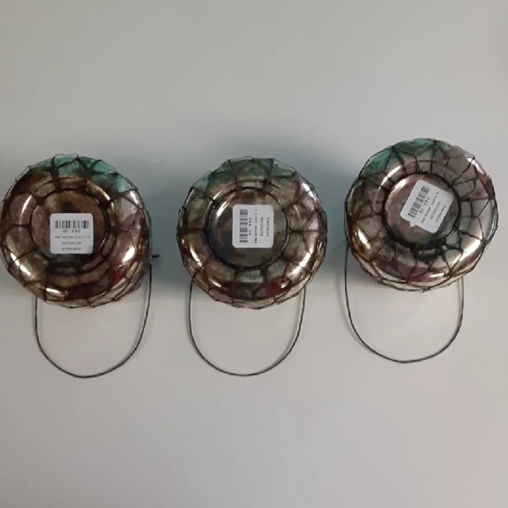 Terrain Lanterns, Rustic Cottage Style, 3 Set, Wire & Mercury Glass, Handle, NEW